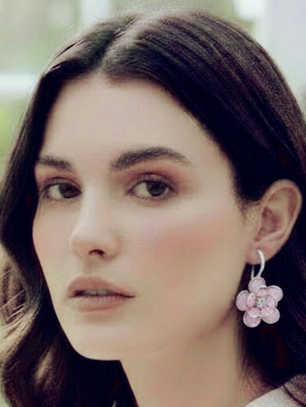 Pink Floral Glass Faceted Dangle Drop Leverback Earrings